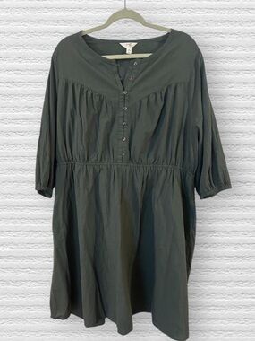 Terra & Sky Dark Green Button-Front Peasant Dress